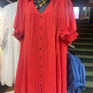 Umgee Vibrant Red Dress with Ruffled Detail